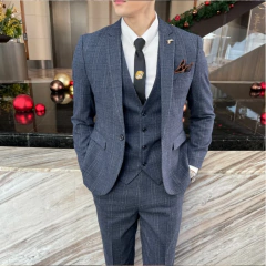 Estilo coreano britânico de alta qualidade modificado xadrez terno de três peças para homem-elegante terno casual de negócios colete e calças conjunto na internet