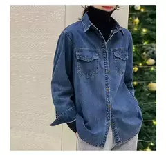 Camisa jeans azul retrô feminina, camisa de manga comprida, jaqueta jeans de peito único, camisas monocromáticas, novo design, outono, 2024 - Wolf Magazine