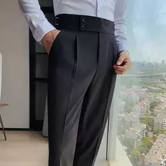 Homens estilo britânico ternos calças novo masculino sólido calças de cintura alta alta qualidade formal magro ajuste negócio casual terno calças na internet