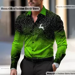 Imagem do Natal masculino veados impressão camisa casual botões de água de manga comprida festa de ano novo impressão 3d XS-6XL