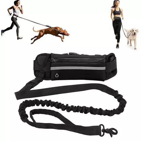 Trela de cachorro mãos livres para corrida andando trela reflexiva com saco da cintura cinto elástico retrátil corda de tração do cão produtos para animais de estimação