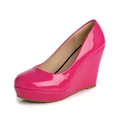 LIHUAMAO-Bombas de couro para mulheres, saltos rosa, sapatos de plataforma, cunhas, salto alto, senhora do escritório, sapatos de trabalho, festa, casamento