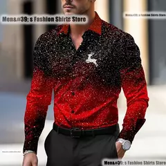 Imagem do Natal masculino veados impressão camisa casual botões de água de manga comprida festa de ano novo impressão 3d XS-6XL