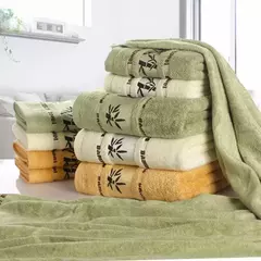 Conjunto de toalha de praia de banho verde bambu para adultos, rosto, mão, esporte, banheiro, 35cm x 75cm x 2pcs, 70cm x 140cm, 1 conjunto, conjunto de 3