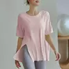 Camiseta Esportiva Feminina de Fitness, Tops Soltos, Manga Curta Dividida, Camisas Secas Rápidas, Roupa de Lazer, Blusa, Top Yoga, Corrida, 2022