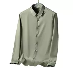 Camisa de seda gelo manga longa masculina, slim fit, suave, anti-rugas, sem engomar, cor sólida, camisas de luxo, 6XL - loja online