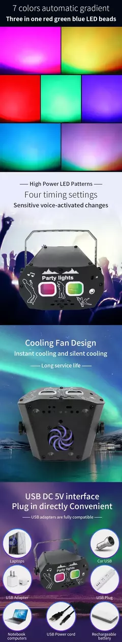 Led dj projetor laser palco luzes de discoteca bola rotativa estroboscópio controle remoto luz festa para o natal casamento feriado - comprar online