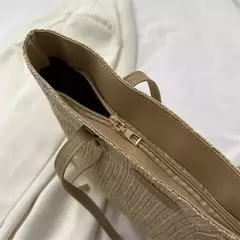 Sacola tecida estilo minimalista para mulheres, grande capacidade, bolsa de praia casual, tecido grama, bolsa de ombro, verão, 1 pc - loja online