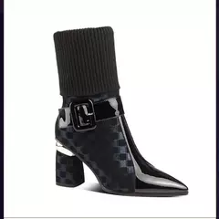 Botas femininas de salto alto, sapatos femininos, salto grosso, tecido elástico, zíper, moda feminina, inverno, novo, 2023 - comprar online