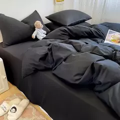Imagem do Soft lavado algodão roupa de cama Set, Duvet Cover, fronha e lençol, Home Bedclothes, cama preta
