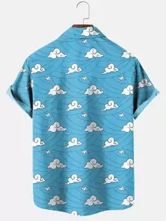 Camisa de botão de impressão 3D com padrões de nuvens e ondas, lapela manga curta, roupa unissex, tops casuais, férias de verão, nova