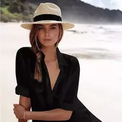 Chapéu Panamá de palha natural de aba larga para homens e mulheres, proteção UV, Fedora, chapéu de sol, verão de praia, atacado, tamanho grande, 56-58, 59-60cm, novo