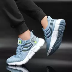 Imagem do Sapatilhas esportivas de malha leve respirável masculina, tênis casual ao ar livre, tênis preto, corrida atlética, tênis para caminhada