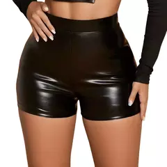 Shorts de couro para mulheres, cintura alta, esticar, empurrar para cima, preto, calças esportivas, fitness, fino, boate sexy, fêmea - comprar online