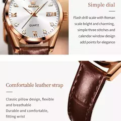 OLEVS-Relógio quartzo com pulseira de couro clássico para mulheres, relógio diamante elegante para senhoras, encontro impermeável, moda - Wolf Magazine
