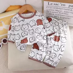 Conjunto de roupas domésticas de algodão puro para crianças, pijama fino para meninos e meninas, roupas com ar condicionado, manga três quartos, 2024, novo na internet