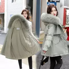 Parka longa de lã com capuz feminino com gola de pele, casaco fino, roupas acolchoadas, neve quente, moda inverno, novo, 2023 - Wolf Magazine