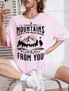 Camisetas femininas de algodão de manga curta, camiseta estampada sol de montanha, confortável e macia, roupas femininas, primavera