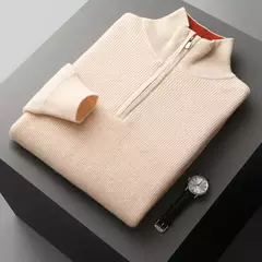 Pulôver de malha de pescoço masculino, manga longa, camisa grossa quente, 100% lã merino, cor sólida, nova, outono e inverno na internet