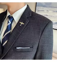 Imagem do Terno xadrez formal masculino, vestido de noiva noivo, blazer de festa, calças, jaqueta, colete, calças, high-end, casual, escritório, marca
