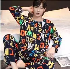 Conjunto de pijama de manga comprida masculino, macio, casual Homewear, primavera, outono, sono, descanso, casa, festa, novo, 2 peças - loja online