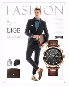 Imagem do LIGE-Relógio de quartzo de couro marrom de luxo masculino, relógio impermeável, relógios esportivos, marca superior, casual, novo, 2022