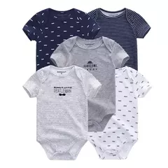 Kiddiezoom-Bodysuits de manga curta recém-nascidos, 100% algodão, infantil Onesies, moda, menino, menina, bebê, 5 pcs por lote