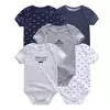 Kiddiezoom-Bodysuits de manga curta recém-nascidos, 100% algodão, infantil Onesies, moda, menino, menina, bebê, 5 pcs por lote