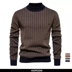 AIOPESON-pulôver de algodão com decote simulado masculino, suéter descascado quente masculino, novo design, outono e inverno