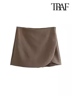 TRAF-Saias curtas femininas de zíper lateral de cintura alta, estilo pareo vintage, moda feminina - loja online