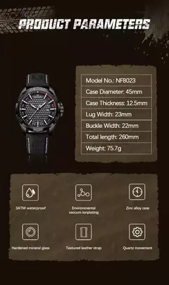 NAVIFORCE-Relógio de quartzo impermeável masculino com pulseira de couro, relógio de pulso esportivo masculino, marca de moda - comprar online