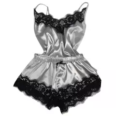 Mulheres guarnição de renda cetim cami top e conjuntos de pijama, erótico Home Wear, pijamas femininos, alça sem mangas, pijamas sexy moda - comprar online