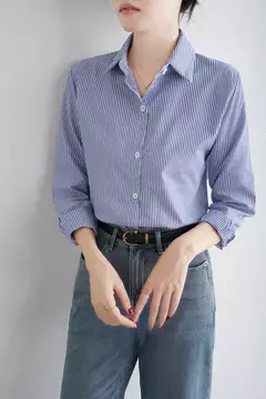 Camisa feminina manga comprida listrada azul, feminina de escritório, moda casual, solta, primavera, outono - Wolf Magazine
