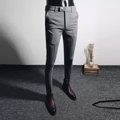 Imagem do Calças justas de estiramento formal masculinas, calças casuais, roupa de cor sólida, calças de terno fashion