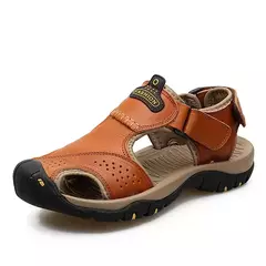 Sapatos masculinos casuais de couro genuíno, sandálias masculinas ao ar livre, sapatos romanos de praia, plus size 38-48, verão na internet
