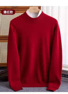 Pulôver de malha de lã de gola meia alta masculino, suéter quente de cor sólida, blusa casual de negócios 100% lã, outono inverno - comprar online