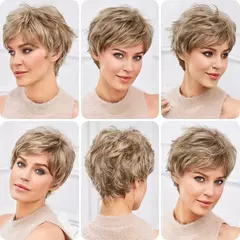 Loira clara misturada off-white curto pixie corte perucas para mulheres com franja kanekalon cabelo humano como textura natural em camadas cabelo