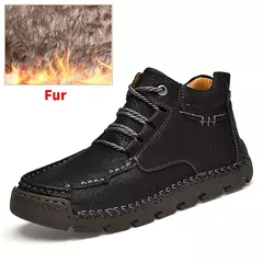 Jahseh novo couro botas de inverno com pele botas de tornozelo homens lazer mant - Wolf Magazine