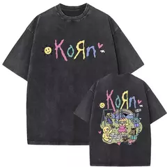 Camisetas com estampa de esqueleto masculinas, banda de rock vintage lavada, Korn caindo longe de mim, camiseta gótica, camiseta masculina extragrande, moda - loja online