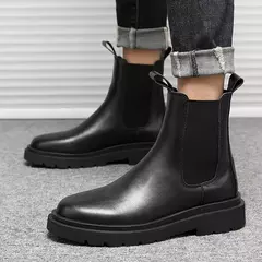 Chuteira de plataforma preta masculina, bota de tornozelo, sapato de escorregar, moda, outono, inverno, novo, 2022 na internet