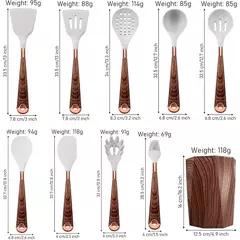Lmetjma-Conjunto De Utensílio De Cozinha De Silicone, Utensílio De Cozinha Com Suporte De Utensílios, Alças De Padrão De Madeira, Panelas Antiaderentes, JT264, 10 Pcs - Wolf Magazine