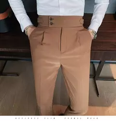 Homens estilo britânico ternos calças novo masculino sólido calças de cintura alta alta qualidade formal magro ajuste negócio casual terno calças na internet