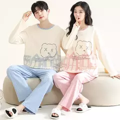 Conjunto pijama coreano de algodão masculino e feminino, pijama casual loungewear, roupa de casa outono - Wolf Magazine
