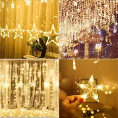 Impermeável LED Cortina String Fada Luz, Lâmpadas, Guirlanda, Piscando, Fada, Lua, Estrela, Ao ar livre, Jardim, Decoração de Natal, 220V, 3,5 m - Wolf Magazine