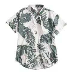 Camisa estampada de folhas havaianas masculina, feriado, manga curta, vermelho, gola virada para baixo, férias, tops de praia, roupa - loja online