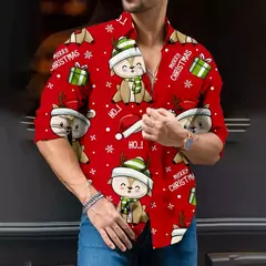 Camisa de árvore de Natal masculina, camisa clássica, manga longa, high-end, costura diária, estilo festa, moda, 2024