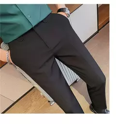 Imagem do Calça de cintura elástica cor sólida para homens, calça casual slim fit, vestido de festa social, roupas de negócios de alta qualidade