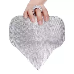 Embreagem de borla de diamantes brilhantes para mulheres, bolsa caixa de metal, bolsa de festa noturna, alça redonda, moda na internet