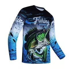 Imagem do Camisa de pesca masculina manga longa, roupa com protetor solar ao ar livre, camisas casuais estampadas em peixe anti-UV, verão 2024