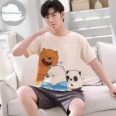 Desenhos animados pato impressão pijama conjuntos para jovens amantes, pijamas de algodão, ternos curtos para casais, moda homewear, verão, 4XL - comprar online
